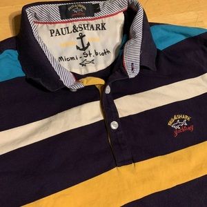 Paul And Shark Yachting L Blue White Striped Polo